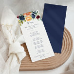 Menu du dîner Floral Élégant Multicolore<br><div class="desc">Cette carte à la carte fleurie multicolore et élégante est parfaite pour un mariage moderne. Le design présente des bouquets soigneusement dessinés à la main de rose, de rougeur, de jaune, de bordeaux, de rouge, de fleurs d'indigo et de feuillage vert, inspirant la beauté naturelle. Ce menu peut être utilisé...</div>