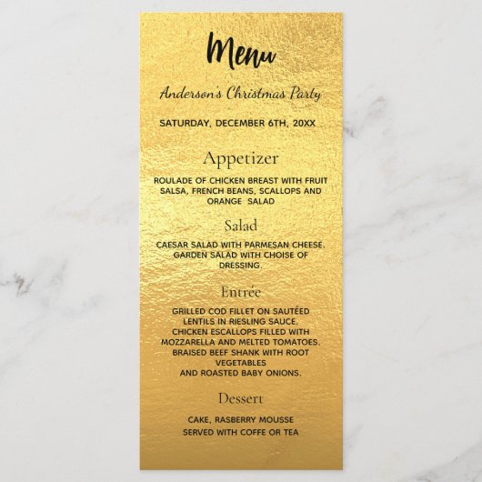 Menu du dîner Gold Christmas (Devant)