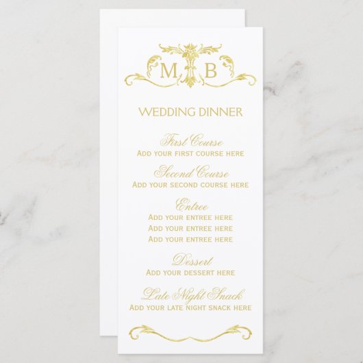 Menu du dîner Gold mariage modèle set (Devant / Derrière)