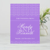 Menu du dîner mariage à motif pourpre (Debout devant)