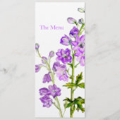 Menu du dîner mariage au delphinium violet (Devant)