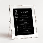 Menu du dîner Mariage Black Clean Line<br><div class="desc">Elégante liste de menu de dîner de mariage avec une ligne simple et propre avec la première du couple sur le côté. L'arrière - plan est noir.</div>