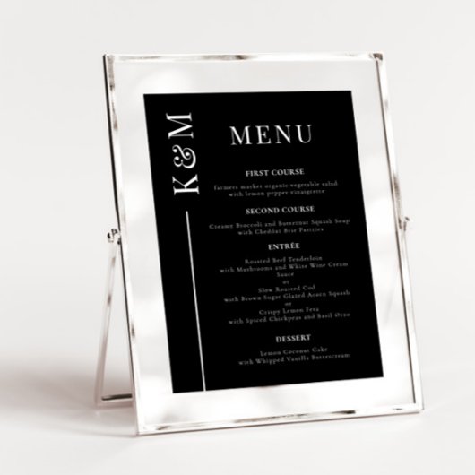 Menu du dîner Mariage Black Clean Line