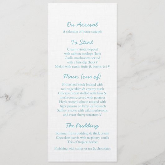 Menu du dîner mariage bleu bleu marine tourbillons (Dos)