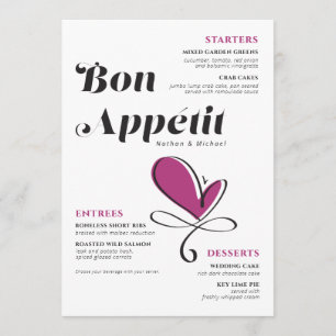 Menu du dîner Mariage Bon Appetit