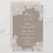 Menu du dîner Mariage Burlap and Lace (Devant / Derrière)