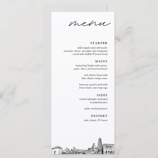 Menu du dîner Mariage de Pittsburgh Skyline (Devant / Derrière)