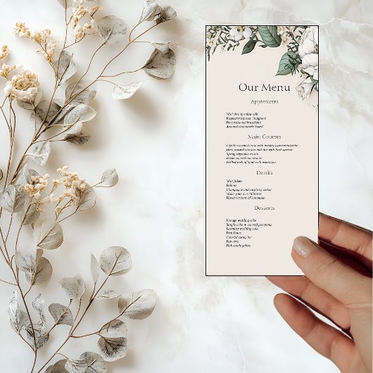 Menu du dîner Mariage Magnolias et Papillon blanc