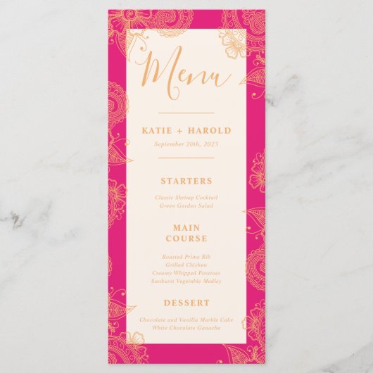 Menu Du Dîner Mariage Mehndi (Devant)