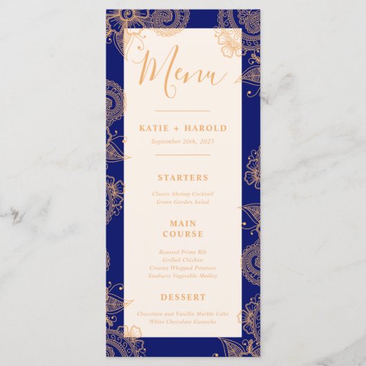 Menu Du Dîner Mariage Mehndi (Devant)