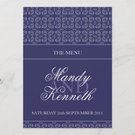 Menu du dîner mariage métallique à bande bleue mar (Devant)