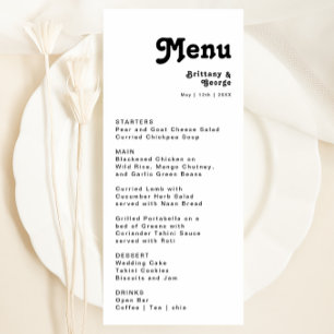 Menu du dîner Mariage moderne rétro