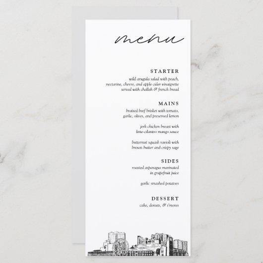 Menu du dîner Mariage Myrtle Beach Skyline (Devant / Derrière)