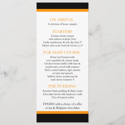 Menu du dîner mariage noir et blanc (Dos)