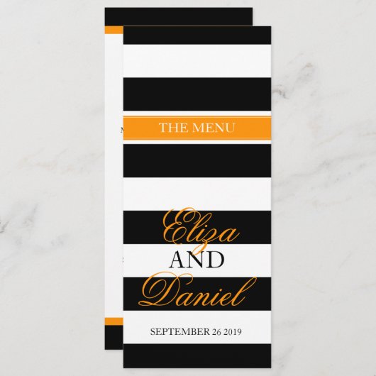 Menu du dîner mariage noir et blanc (Devant / Derrière)