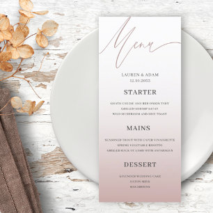 Menu du dîner Mariage or Rose simple
