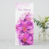 Menu du dîner mariage orchidée rayonnante stylisée (Debout devant)