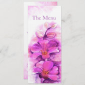 Menu du dîner mariage orchidée rayonnante stylisée (Devant / Derrière)