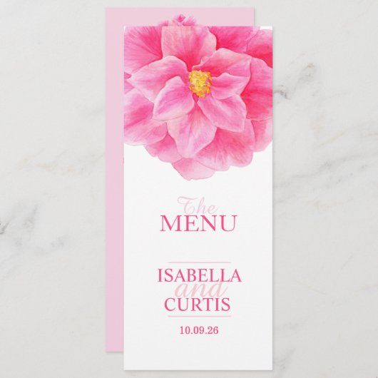 Menu du dîner mariage rose Camellia (Devant / Derrière)
