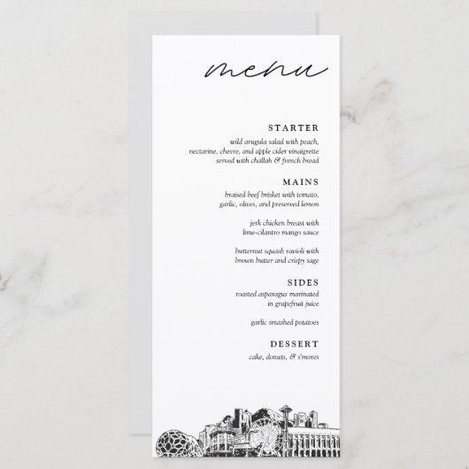 Menu du dîner Mariage Seattle Skyline (Devant / Derrière)