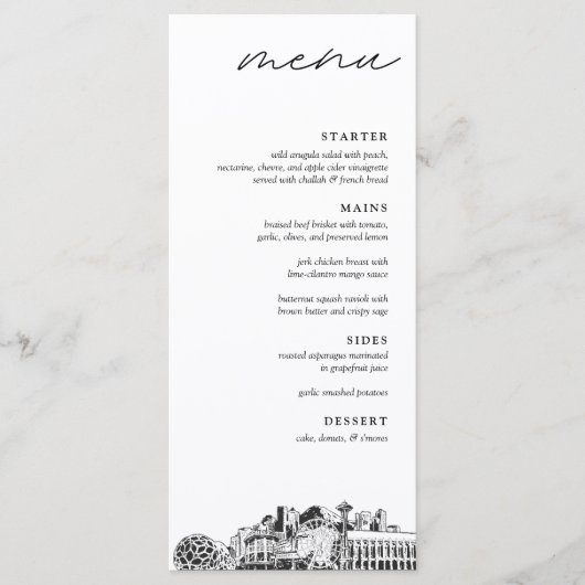 Menu du dîner Mariage Seattle Skyline (Devant)