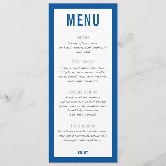 MENU DU DÎNER moderne bloc bleu royal (Devant)