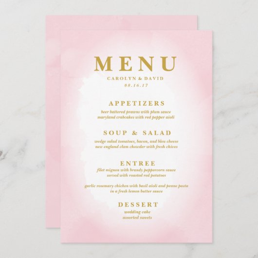 Menu du dîner rose moderne (Devant / Derrière)