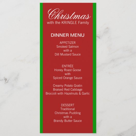Menu du dîner rouge de Noël (Devant)