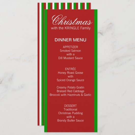 Menu du dîner rouge de Noël (Devant / Derrière)