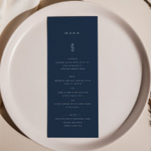 Menu du dîner simple Mariage bleu marine