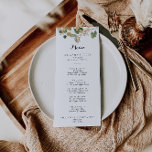 Menu du dîner Tropical Gold Green Foliing<br><div class="desc">Cette carte de menu pour le dîner au feuillage vert d'or tropical est parfaite pour un mariage rustique. Le design est magnifiquement peint à la main avec de l'or tropical d'été et du feuillage vert illustrés. Ce menu peut être utilisé pour une réception de mariage, un dîner de répétition, une...</div>