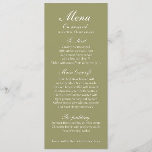 Menu du dîner vert de la réception mariage tulipe  (Dos)