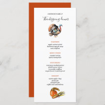 Menu du dîner Wild Turkey Thanksgiving
