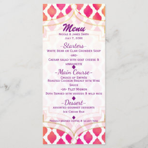 Menu du Glam Party marocain rose et orange