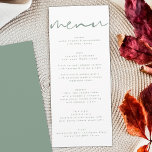 Menu du Mariage blanc neutre moderne Sage Green<br><div class="desc">menu mince pour correspondre à la collection *si vous voulez plus d'options papier cette conception peut être transférée à un programme mince *ou pour plus d'aide contactez-moi</div>