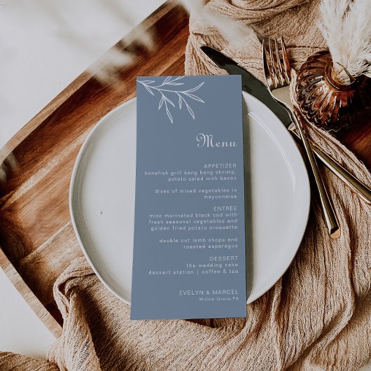 Menu du Mariage bleu Dusty minimal formel