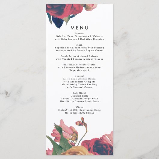 Menu du Mariage Boho Vintage Rose antique (Devant)