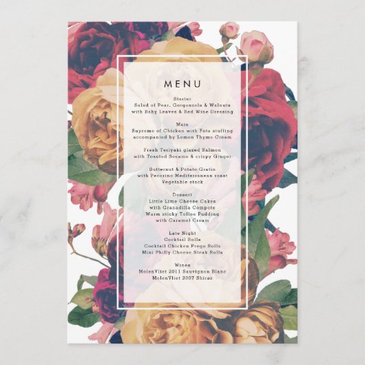 Menu du Mariage Boho Vintage Rose antique (Devant)