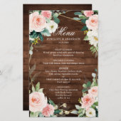 Menu du Mariage botanique en bois rustique (Devant / Derrière)