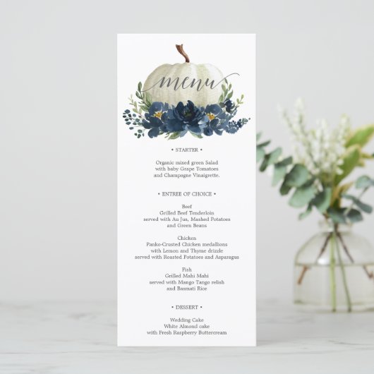 Menu du Mariage de automne Citrouille bleu marine  (Debout devant)