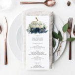 Menu du Mariage de automne Citrouille bleu marine<br><div class="desc">Affichez votre délicieux menu sur ces jolies cartes - taille parfaite à placer sur chaque assiette! Ce design présente une jolie police de caractères et un beau bouquet floral de Navy Blue Citrouille Fall. Modifiez facilement les produits alimentaires ! Voir la collection pour plus d'objets correspondants !</div>