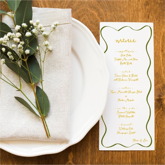 Menu du Mariage de bordure incurvée vert Jaune