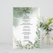 Menu du Mariage de feuillage moderne Vert Or (Debout devant)
