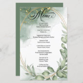 Menu du Mariage de feuillage moderne Vert Or (Devant / Derrière)