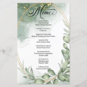 Menu du Mariage de feuillage moderne Vert Or (Devant)