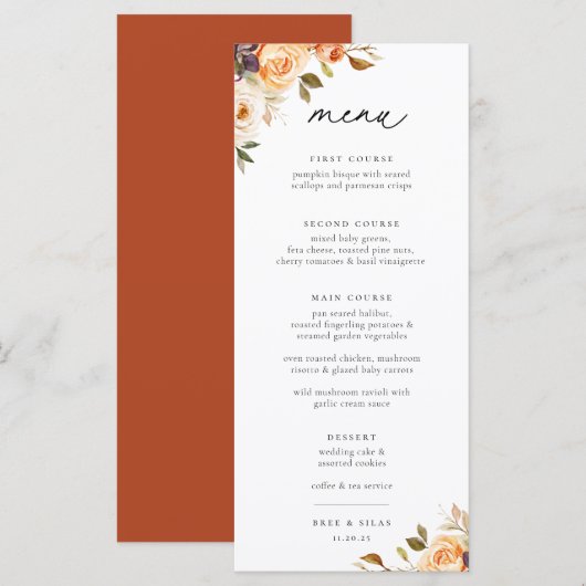 Menu du Mariage de fleurs d'automne de Terre (Devant / Derrière)