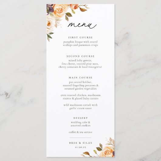 Menu du Mariage de fleurs d'automne de Terre (Devant)