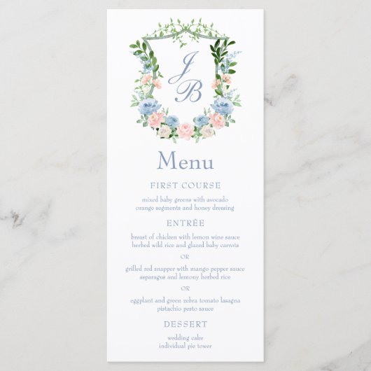 Menu du Mariage de la crête florale bleu foncé (Devant)