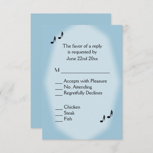 Menu du Mariage de musique bleue (Devant / Derrière)