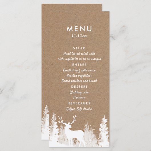 Menu du Mariage de Noël des cerfs en papier Kraft (Devant / Derrière)